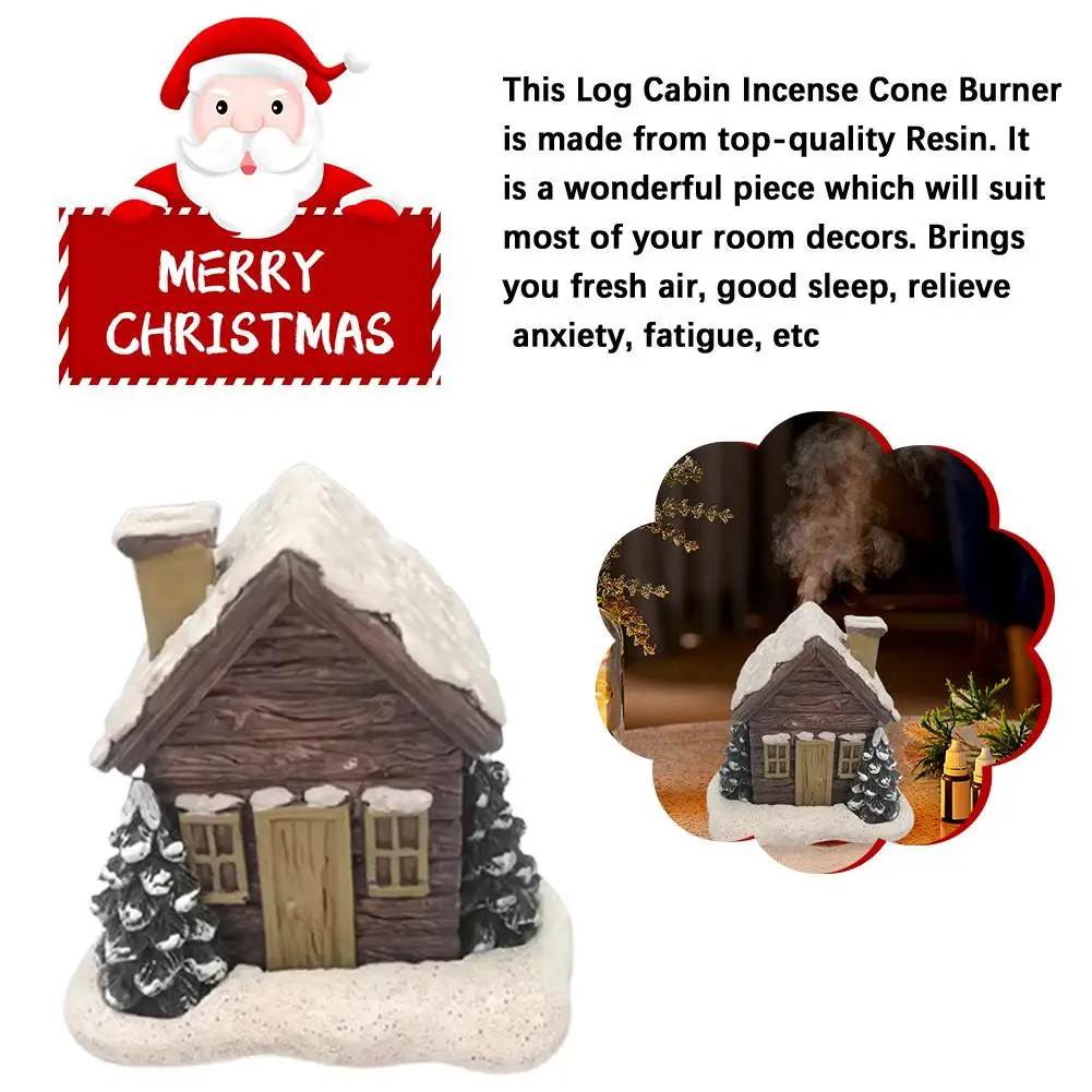 

Resin Log Cabin Incense Burner Creative Christmas Cottage Home Incense Burner Aromatherapy Decor Sandalwood Diffuser Furnac E8M9