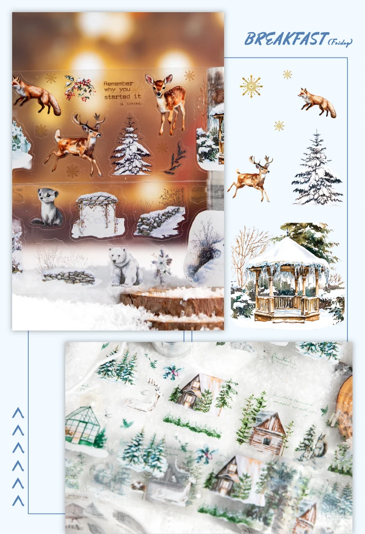 Journal GO 6X200cm Winter Schnee Szene PET Landschaftsbau Klebeband DIY Collage Junk Journal Scrapbooking Winter Masking Tape Aufkleber – Detail 9