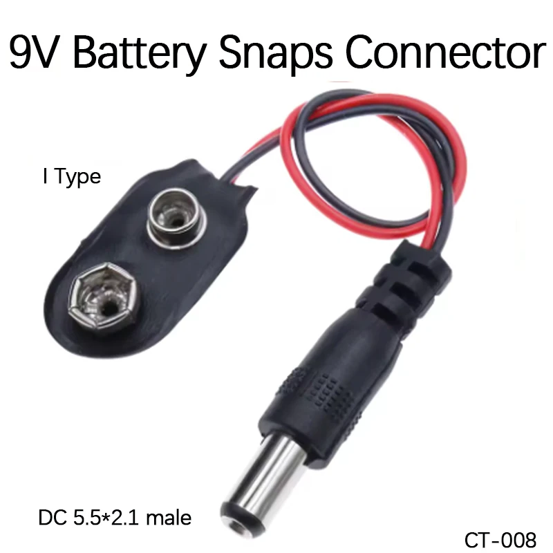 1 Stück 9 V Batterie-Snaps-Stecker, vielseitiger 9-V-Batteriehalter, I/T-Typ, weiche/harte Schale, Krokodilklemme, DC 5521 männlicher/weiblicher Adapter – Detail 8