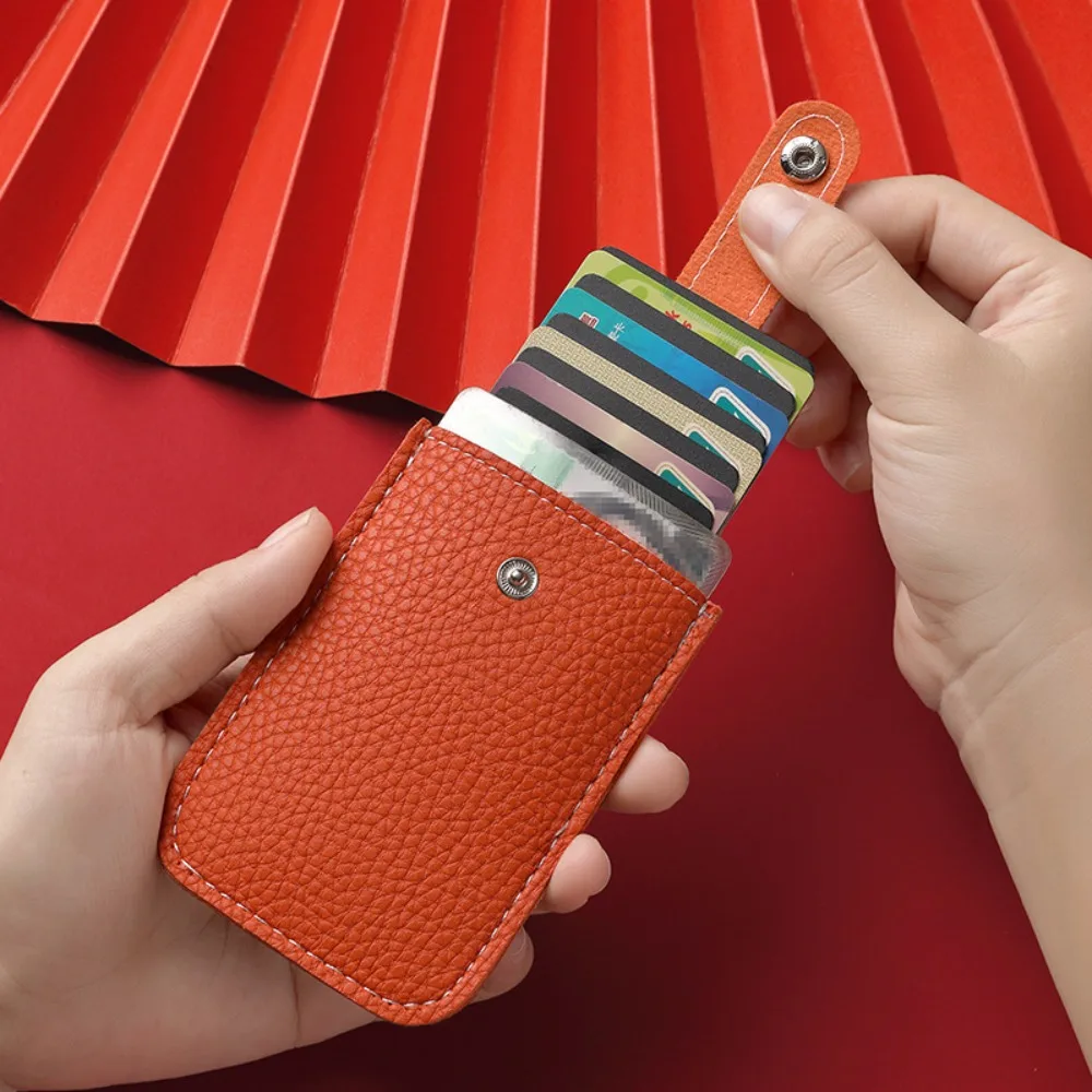 Laminierte verdeckte ausziehbare Visitenkarte netui 4 Karten taschen PU Leder RFID Blocking ID-Karten halter Mini Brieftaschen – Detail 5