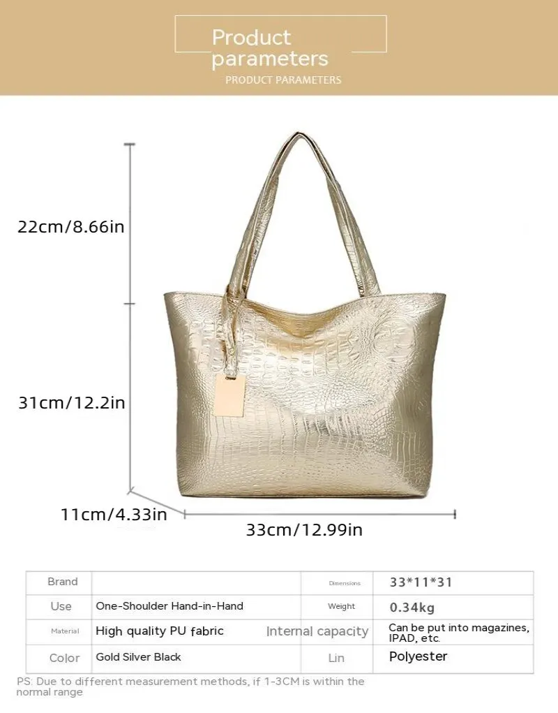Bags Large Capacity One Shoulder PU Crocodile Pattern HandBag Foreign Trade Fashion Europe shoulder bag ladies handbag underarm bag