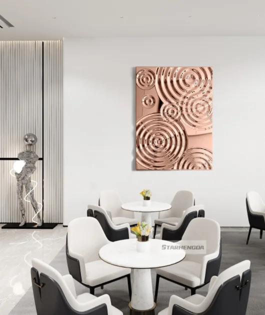 

Square Ripples metal stainless steel background wall pendant living room Bedroom villa wall decoration