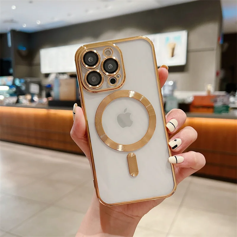 Premium Magnetic Wireless Charging Case with Original Plating - Clear Cover