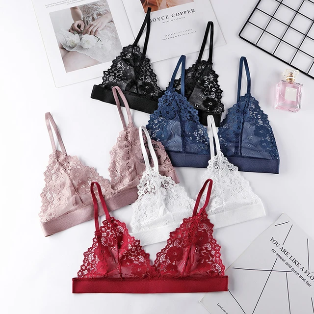 Lace Bralette Lingerie Front Close Sexy Spaghetti Straps Triangle