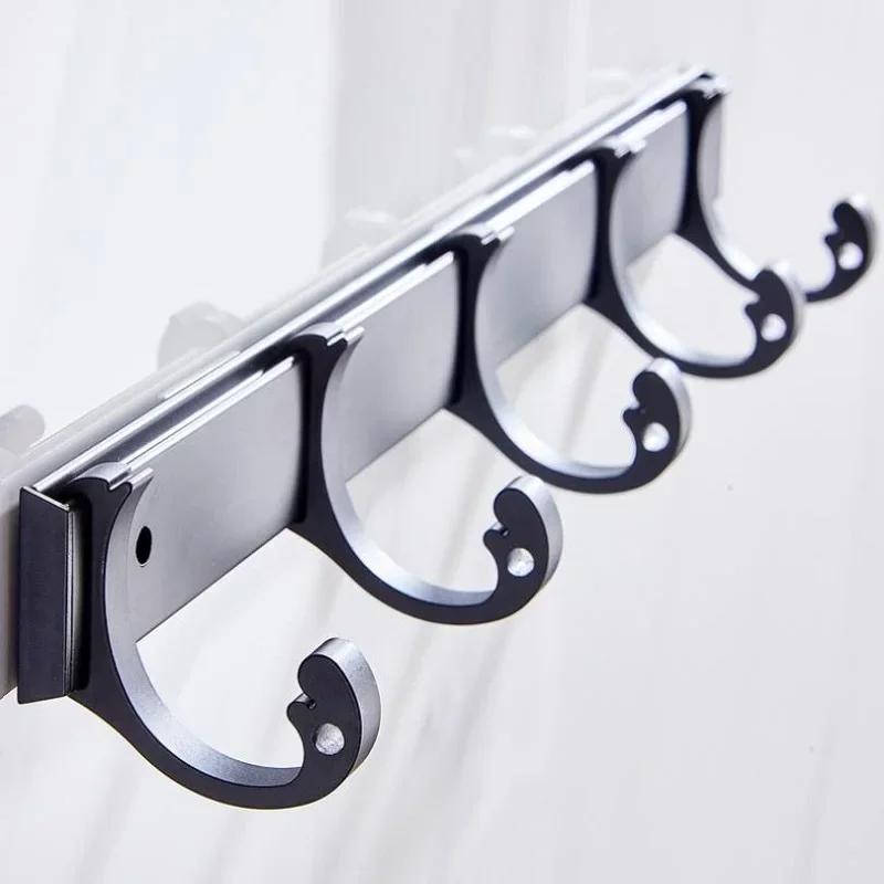 

Black Towel Hook Bathroom Kitchen Wall Hanging Door Back Row Hook Coat Hanger Aluminum Free Punch