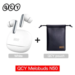 QCY Melobuds Premium ANC Wireless Earbuds with Enhanced Noise Cancellation and Crystal - Clear Calls (White with Pouch)