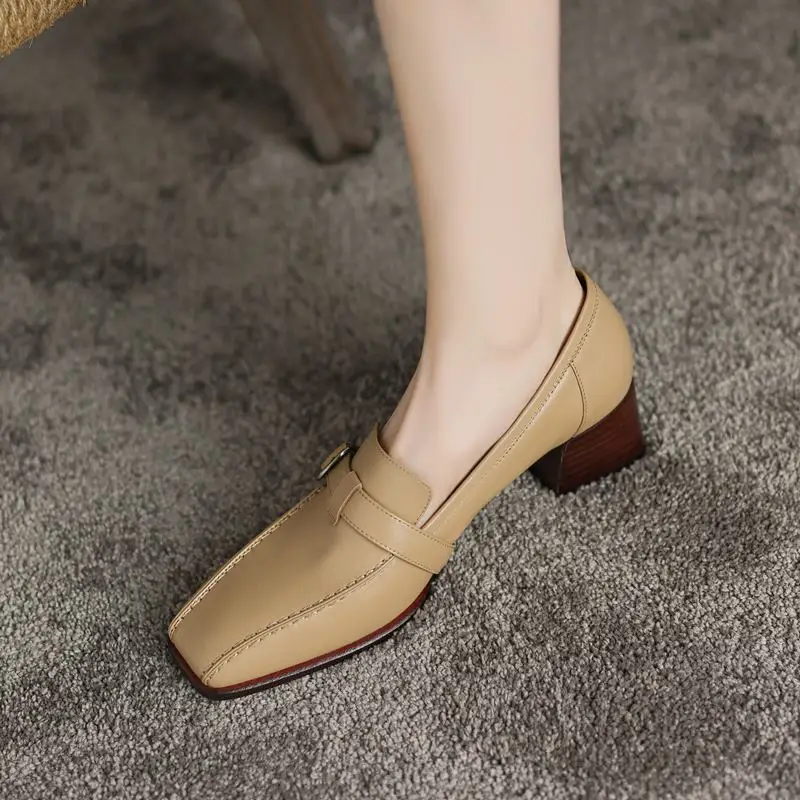 

9 Years Old Shop Square Toe Genuine Leather High Heel Shoes Spring Fashion Casual Girls Office Work Commute Women Heels Shoes
