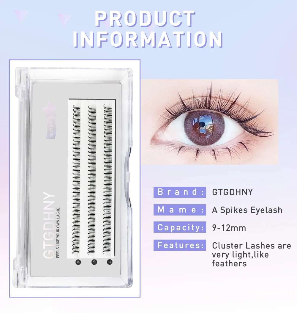 DIY A/M Form Spikes Cluster Wimpern verlängerung Fischschwanz Mix 3d wärme gebundene falsche Wimpern individuelles Make-up natürlichen vorgefertigten Fan – Detail 1
