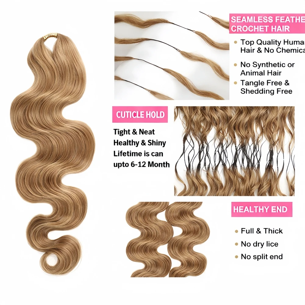12A Body Wave Knotless Pre-Separated Crochet Hair Extensions Human Hair #27 Honey Blonde Highlight Lightweight Bulk Human Hair 2