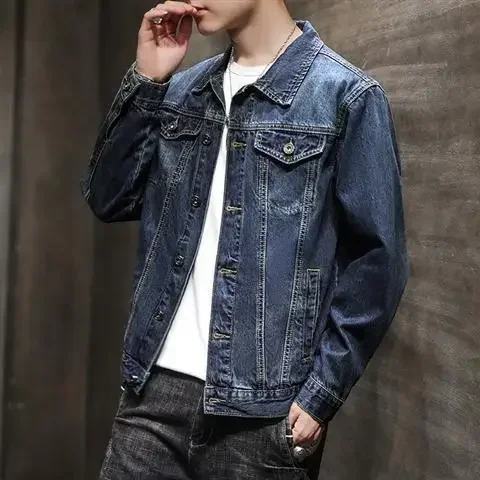 thumbnail image 1 of Chaquetas de mezclilla para hombre, abrigo de jeans ligeros de otoño para hombre, ropa de abrigo con botones a bordo al precio más bajo, entrega rápida, Corea G Casual, talla grande, 1 of 5