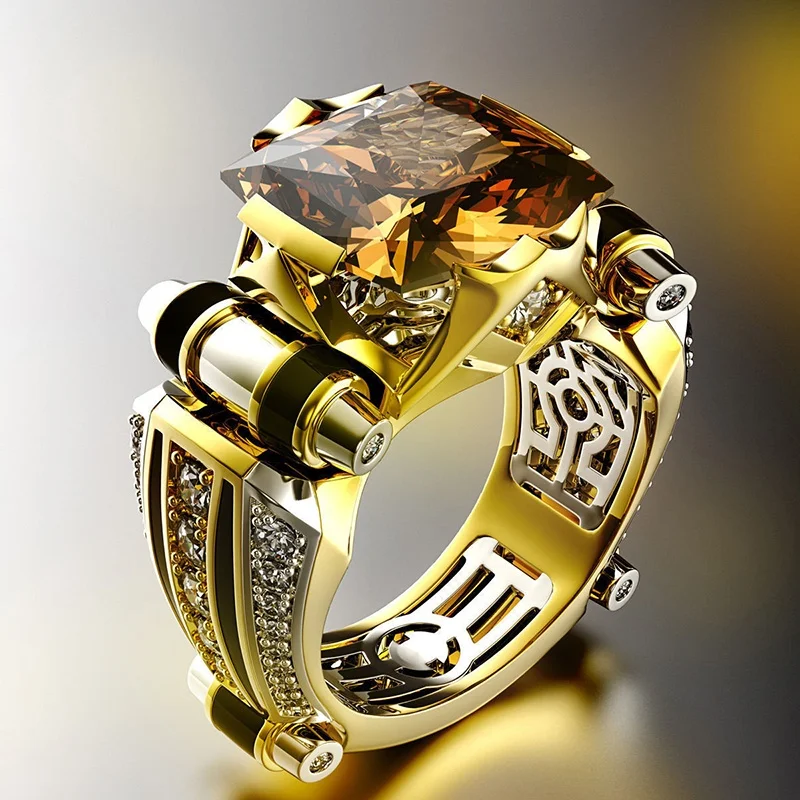 Men's Ring Metal Inlay Zircon Crystal Punk Rings For Men Wedding Party Hip Hop Jewelry