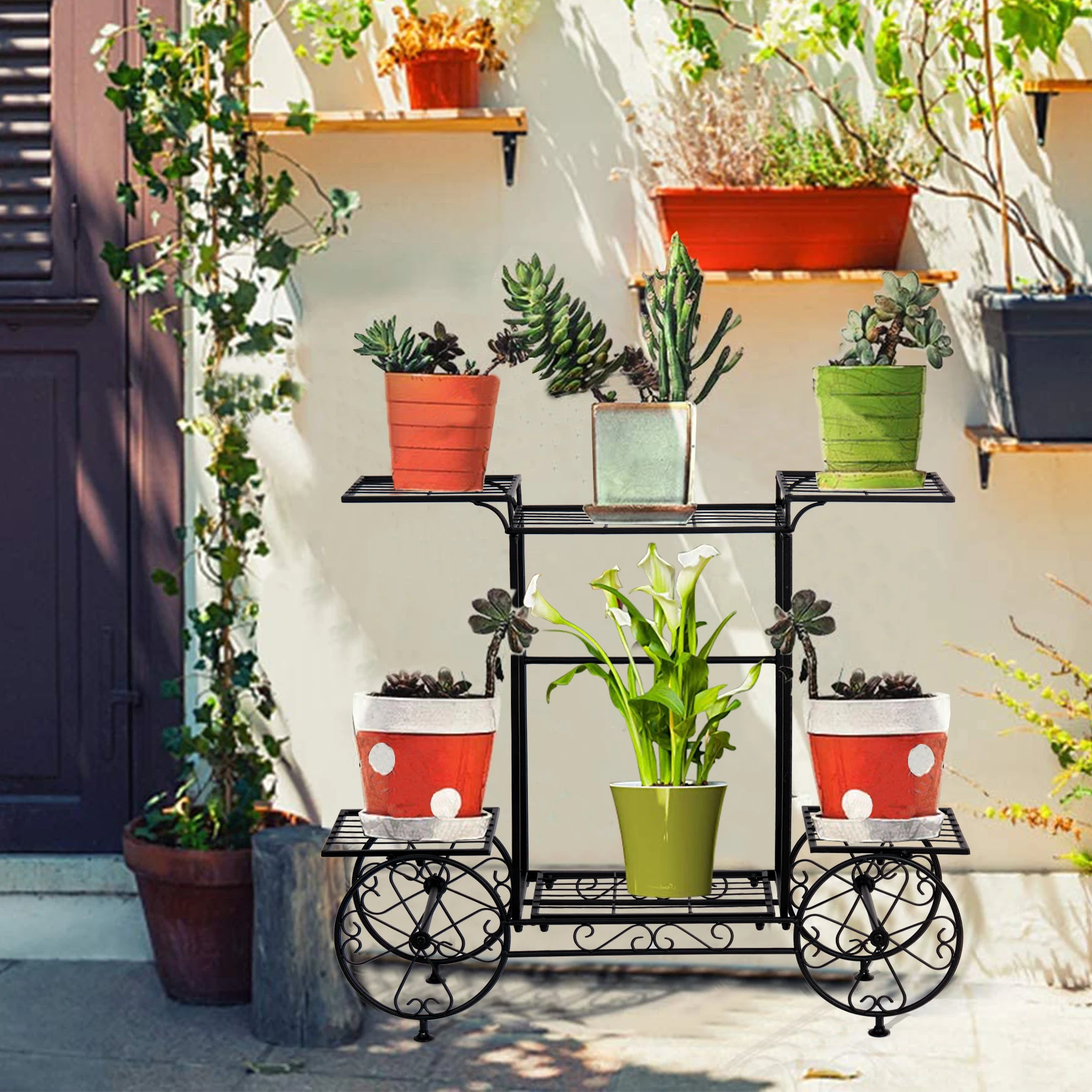 6 tiers metal plant stand garden cart plant stand flower pots holder display shelf rack