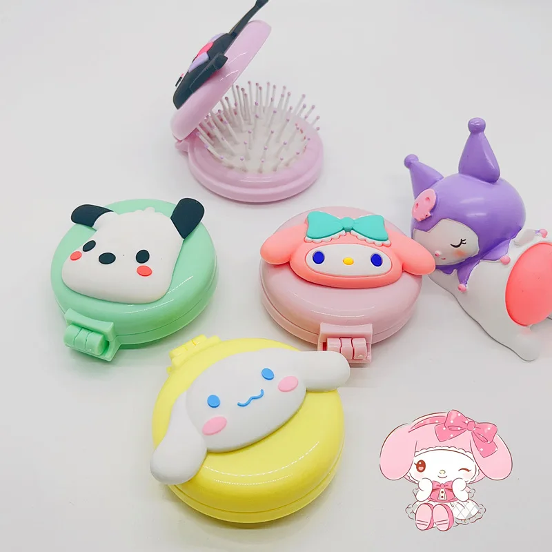 

Kuromi Hello Kitty Anime Kawaii Sanrio Air Cushion Comb with Mirror Cute Cartoon My Melody Cinnamoroll Convenient Comb Gifts Toy