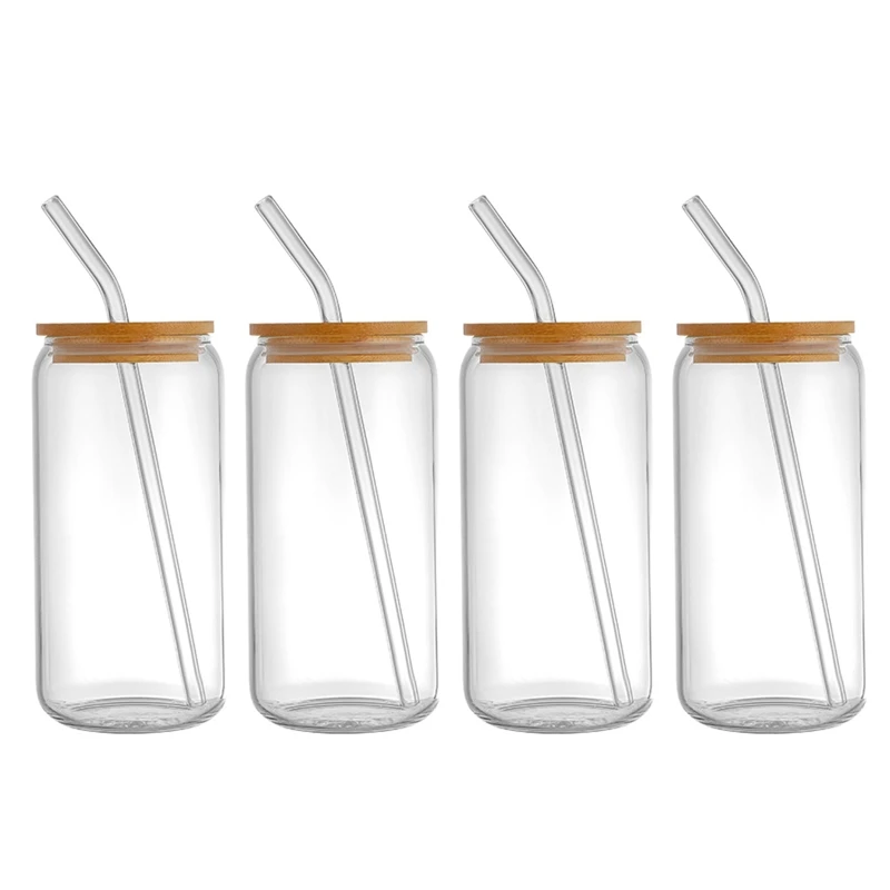 8PCS Drinking Glasses with Bamboo Lids and Straws, Glass Cups Set