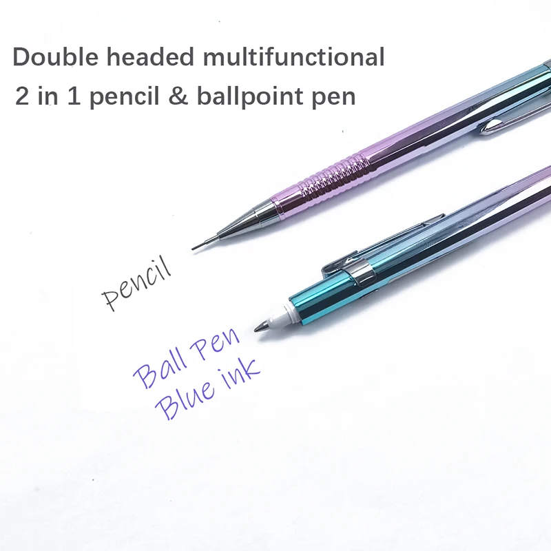 Creative Pencil Ballpoint Pen 2 In 1 Blue Ink 0.3 0.5 0.7 0.9mm Mechanical Pencil Multi Functional Writing Stationery Supplies 4