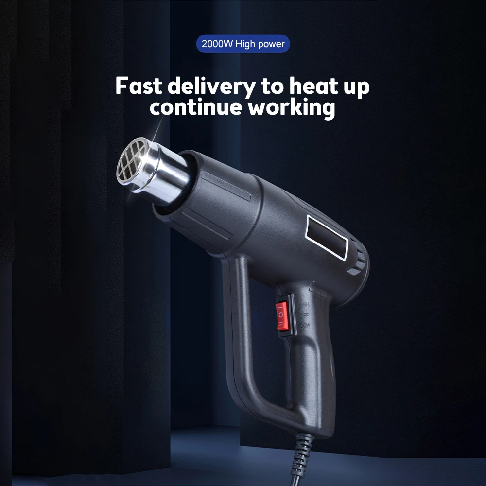 2000W 220V EU Plug Industrial Electric Hot Air Gun Thermoregulator LCD Heat Guns Shrink Wrapping Thermal Heater Nozzle 4
