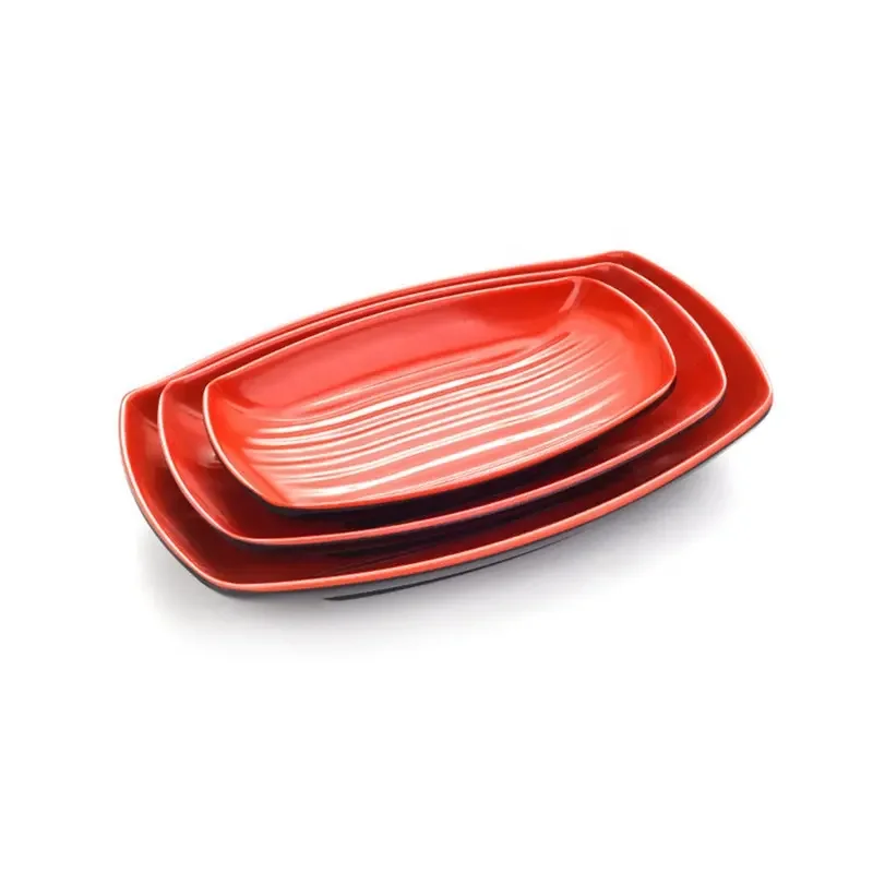 Melamine Red Dinner Plate Fast Food Square Dishes School Rice Meal Serving Trays Cheap Hotel Table Decoration and Accessories