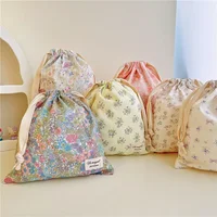 Cotton Mommy Storage Bags Outdoor Baby Stroller Hanging Pocket Carrier String Storage Bag Printing Drawstring Pouches 26X29cm 2