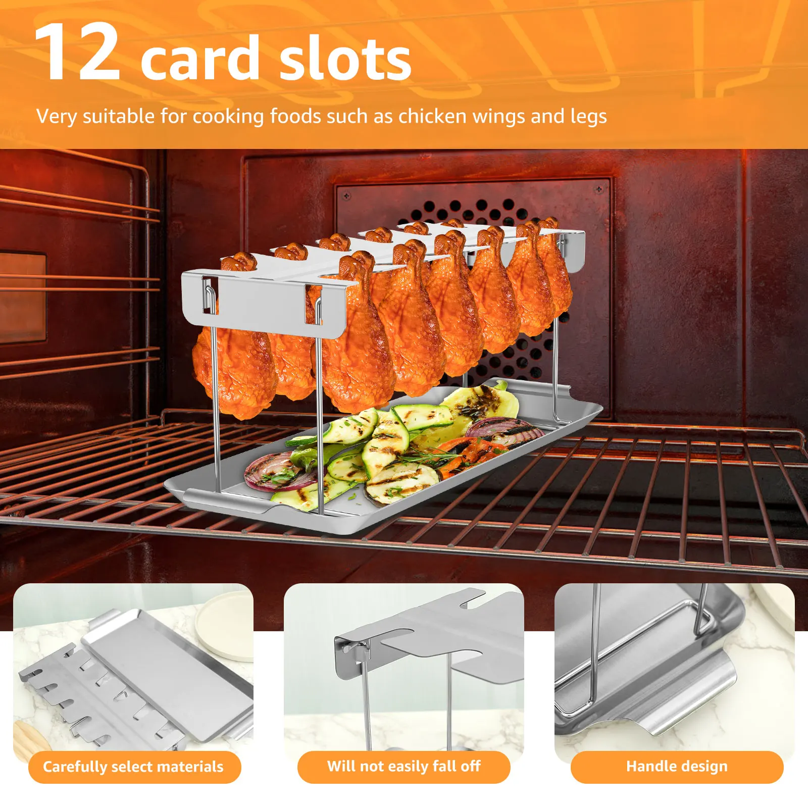 Chicken Leg Rack for Grill Barbecue Cooking Rack Stainless Steel Chicken Wing with Drip Tray Folding BBQ Drumstick Stand