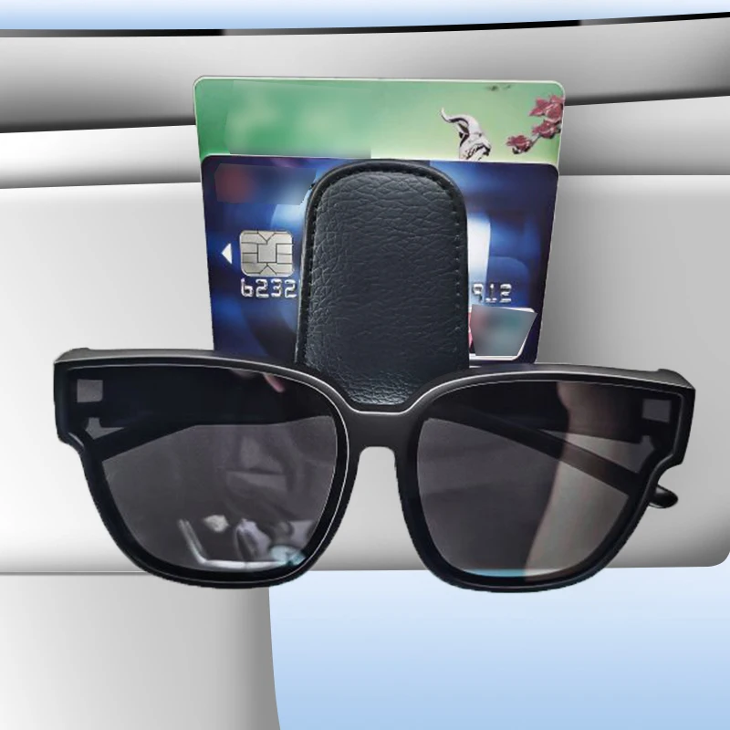 Premium Leather Magnetic Sunglasses Holder with Multifunctional Clip