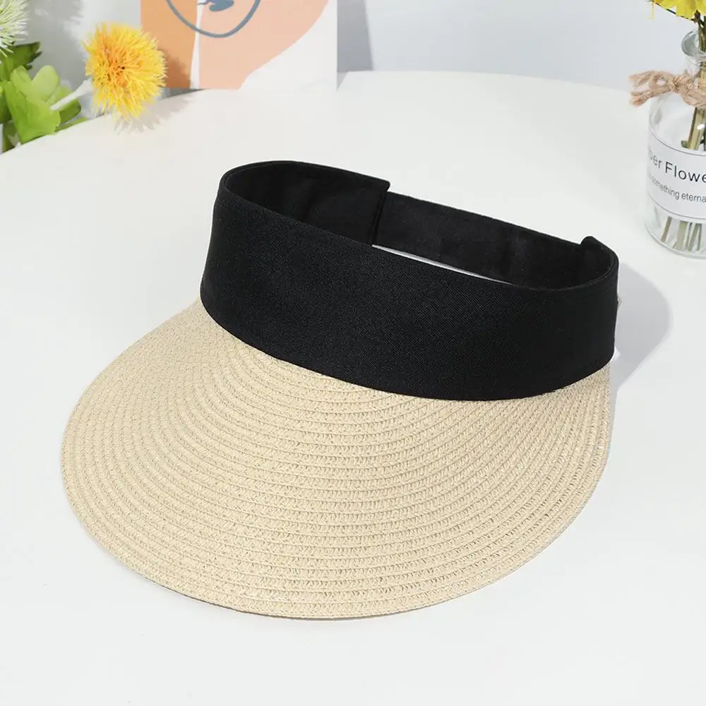 Foldable Portable Beach Hat Wide Brim Sun Hat Roll-up Summer Casual Straw Cap Visors For Women