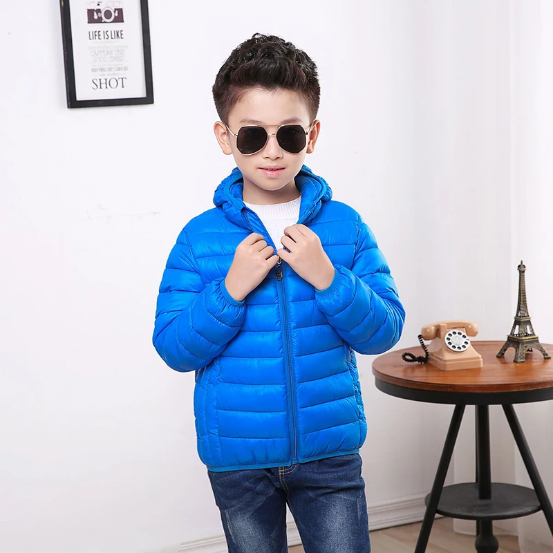 Children's Down Jackets Spring Autumn Solid Coat Cotton-padded Boys Girls Warm Winter Jacket Children Outerwear Kids Hooded Coat