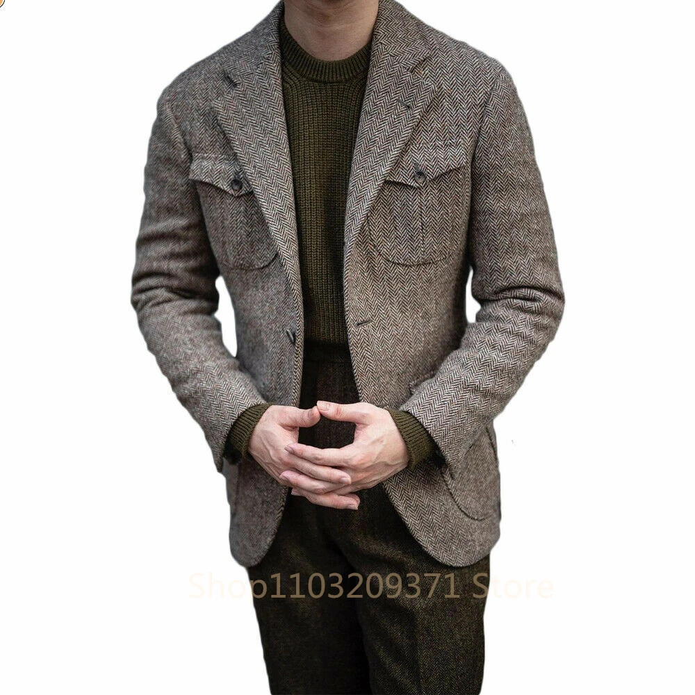 1PCS Men's Blazer Herringbone Casual Luxury Single Breasted Elegant Suits For Men Clothing For men Male Suit men suits jackets