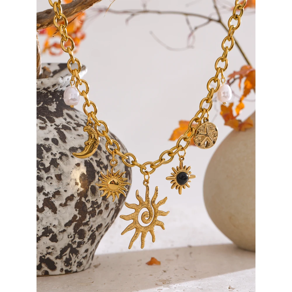 Yhpup Starfish Pendant Necklace Stainless Steel Golden Chain