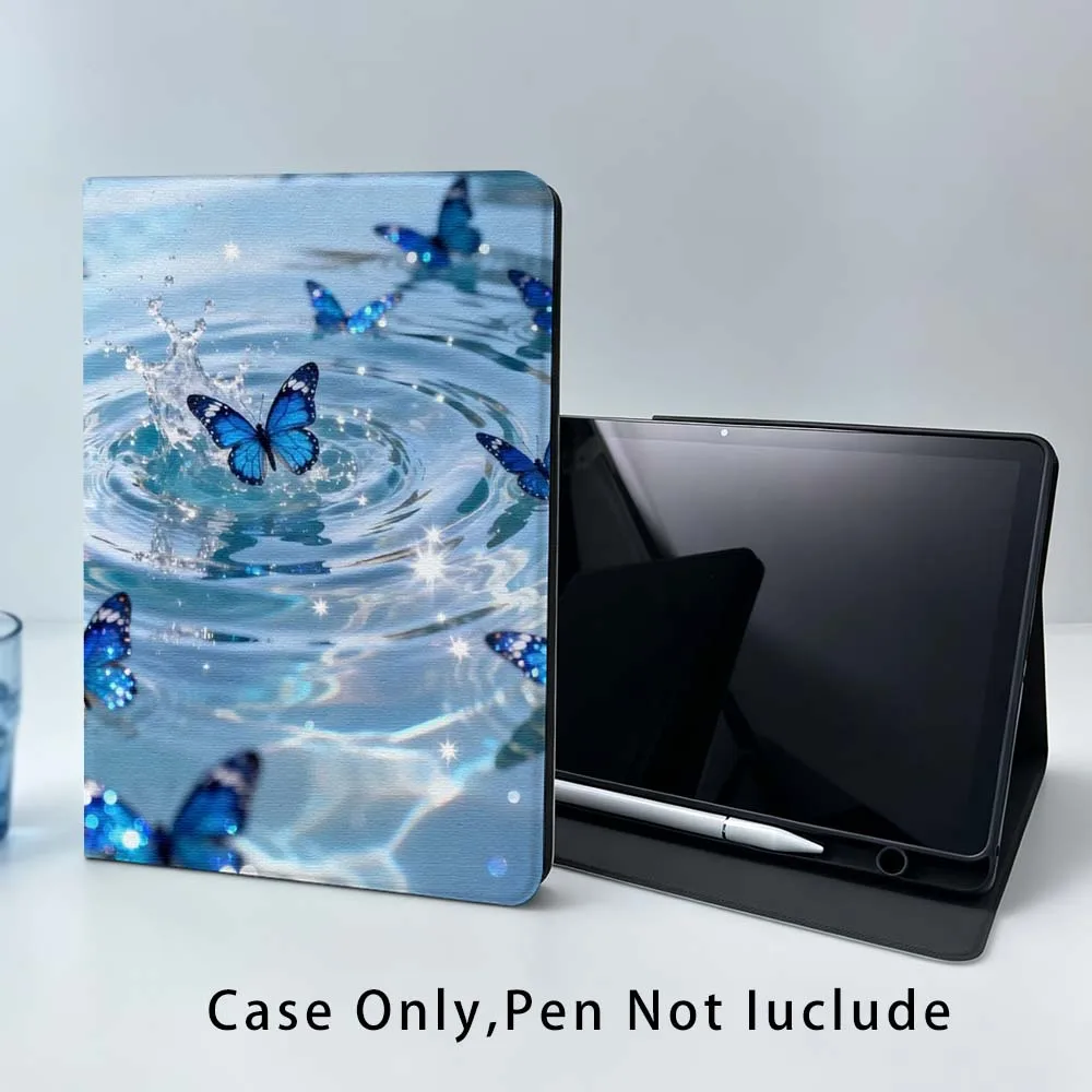 Blue Butterfly Water Ripple Soft Tablet Case with Pen Tray