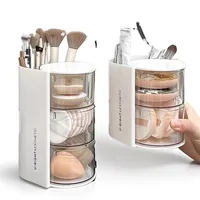 Rotating Cosmetic Storage Box Makeup Powder Puff Shelf Holder Dustproof Desktop Remover Cotton Brush Storage Rack Organizer 1