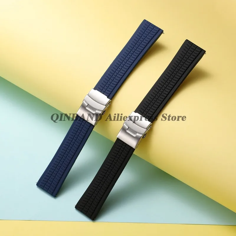 Universal Soft Silicone Sport Watch Band with Quick Release and Deployment Buckle - Multiple Size Options