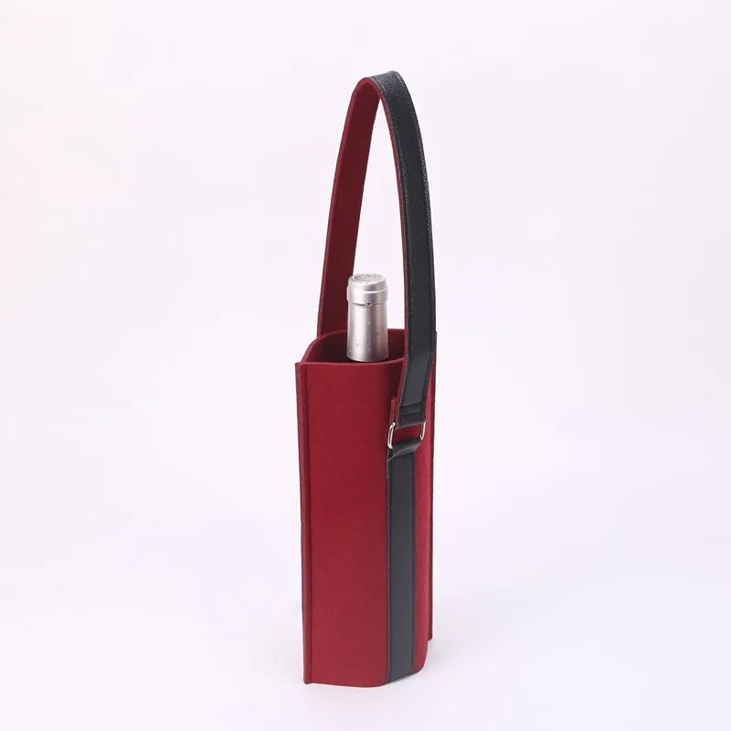 Fashion Felt Red Wine Bottle Packaging Bag Resusable Party Gift Bag With Carry Handle Wine Accessories