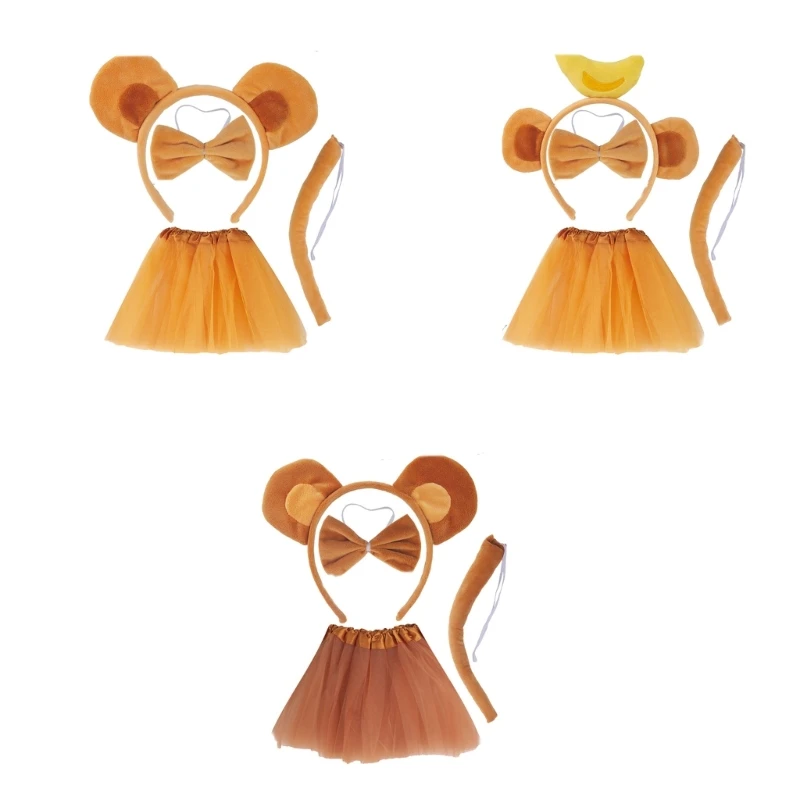 

Kids Halloween Monkey Costume Set Animal Cosplay Costumes Monkey Ears Headband Bowtie Tail for Kid Girl Halloween Party