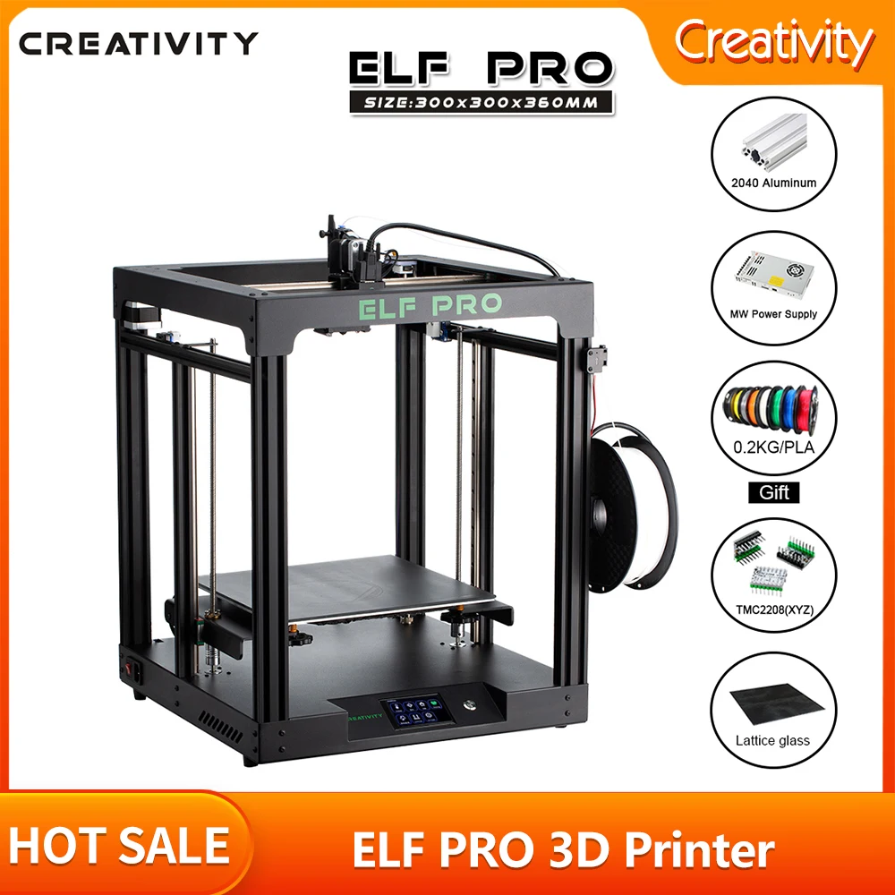 ELF PRO Creativity 3d printer Corexy Newest 2040 Profile MeanWell Power Supply Super Silent Drive TMC2208 Large Printing Area creativity 3d printer corexy elf pro newest 2040 profile all metal ultra stable frame high precision support 3d bltouch leveling