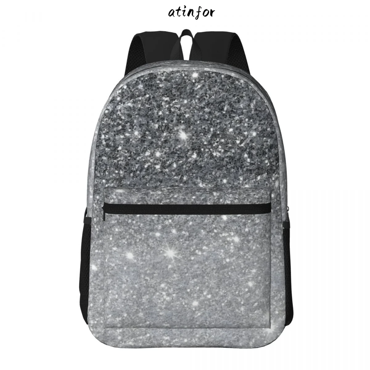 atinfor Modern Grey Glitter Sparkles Printing Women Backpack Student Bookbag School Bag for Teenage Girl Book Bag 2