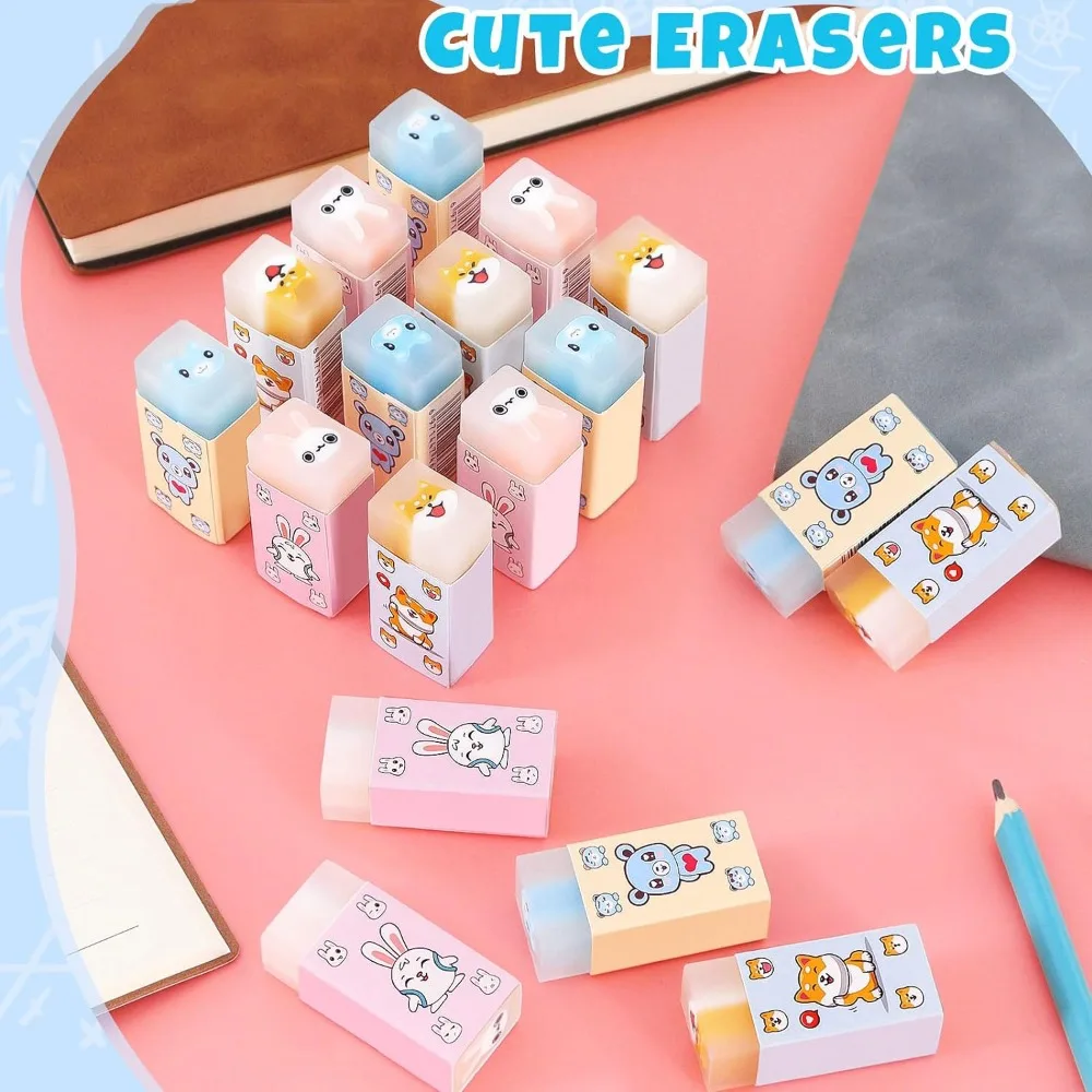 6 pcs Cute Kid Animal Erasers Fun Desk Pets Jelly Eraser for Students Kawaii Stationery School Supplies Prize Gifts Party Favors 5