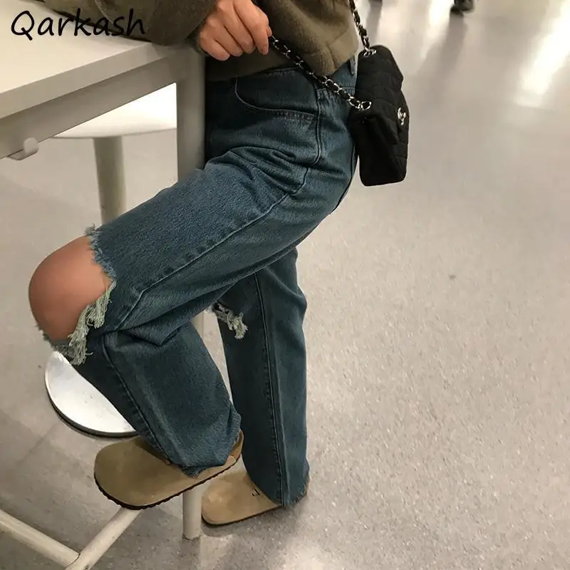 

High Waisted Jeans Women Denim Streetwear Vintage Washed Hollow Out Summer Thin All-match Pantalones Mujer Fashion Hole Hot Sale
