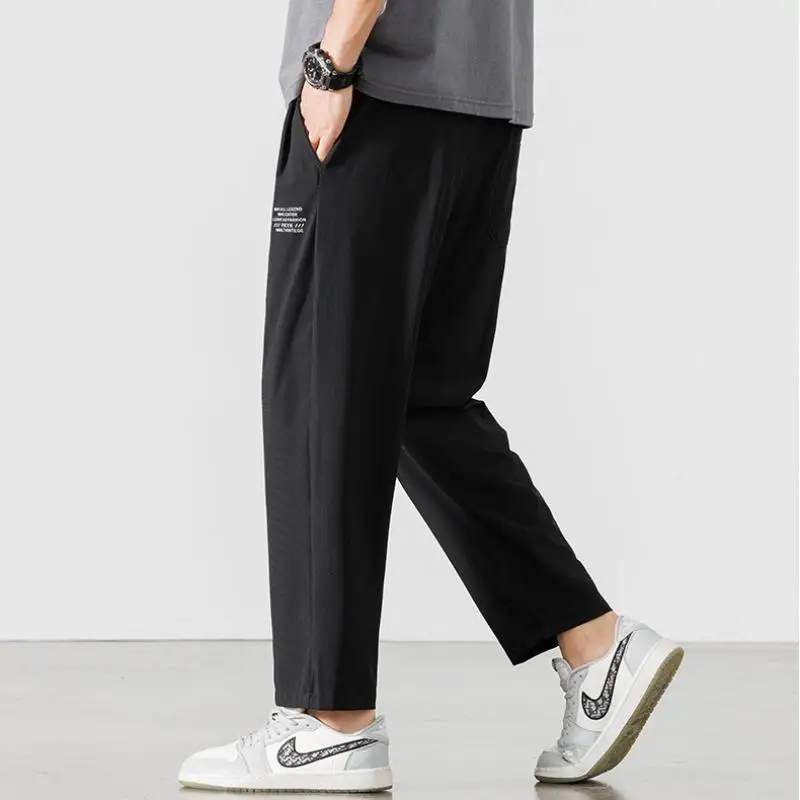 9xl 8xl Men's Nylon Ice Silk Spring Summer Elastic Waist Streetwear Wide Leg Pants Loose Casual Big Size Trousers for Men casual pants