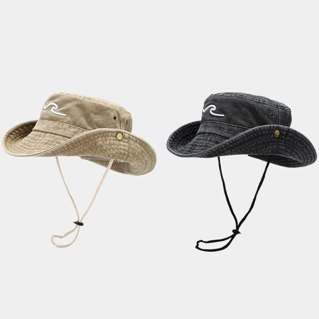2025 Cotton Embroidered Pattern Bucket Hats Outdoor Hiking Fisherman Hat Travel Mountain Climbing Sun Cap for Men and Women 60cm 2