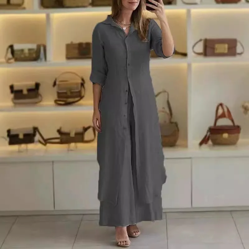 Cotton Linen Women Blouse Dress Suits Casual