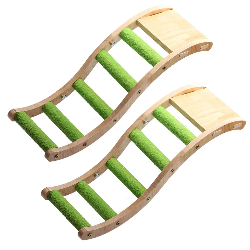 

2 Pcs Ladder Small Bird Toys Budgerigar Supplies Climbing Stainless Steel Parrot Wooden Indoor
