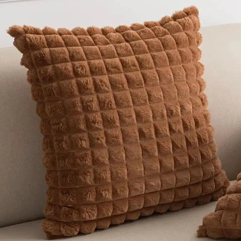 1PCS Imitation Rabbit Plush Throw Pillow Case Living Room Sofa Throw Pillow Cushion Office Solid Color Waist Pillow Bedroom pillow case