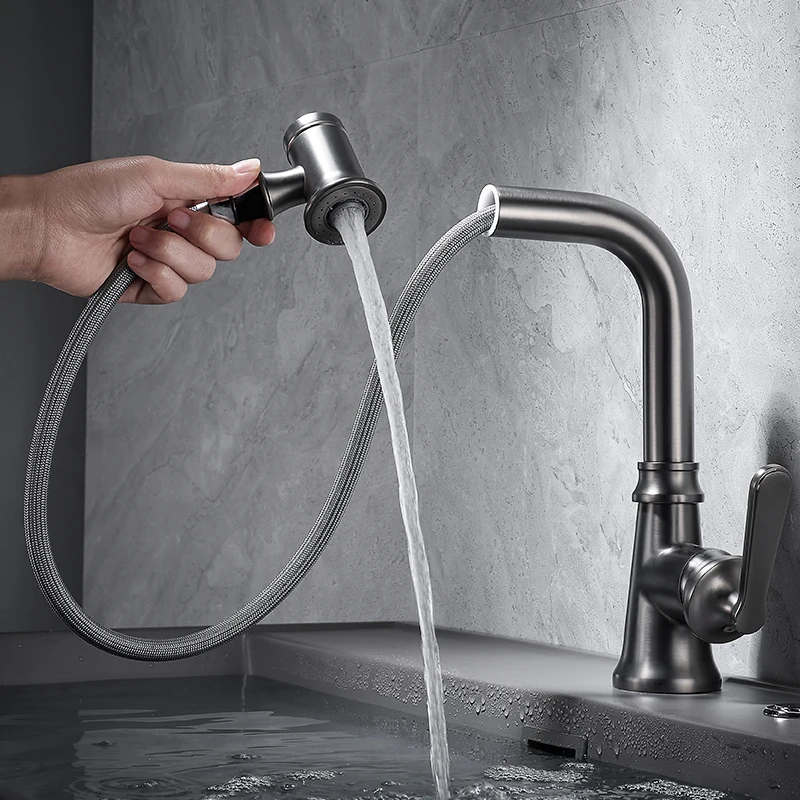 

Pull-type faucet cold and hot washbasin can lift and rotate telescopic washbasin faucet to wash head