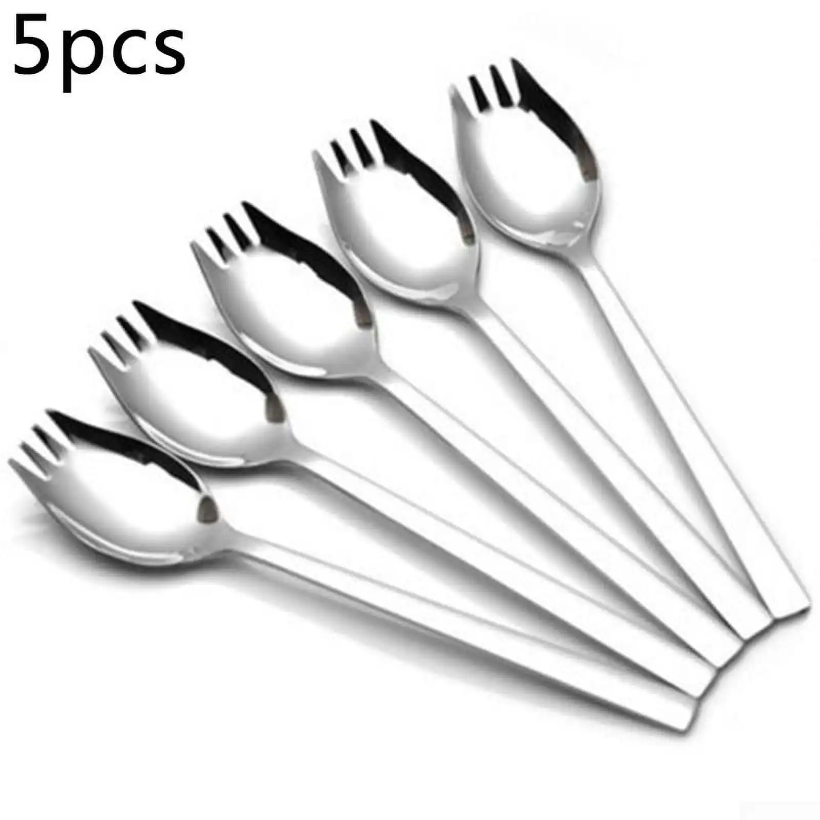 5Pcs 스포크 스테인레스 스틸 스푼 포크 칼붙이류 디저트 아이스크림 샐러드용 긴 손잡이 스푼 포크 은식기류