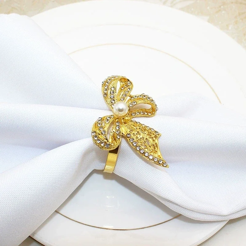 6pcs/lot High end restaurant bow Napkin rings Metal napkin holder Table decoration and accessories Wedding Napkin Ring
