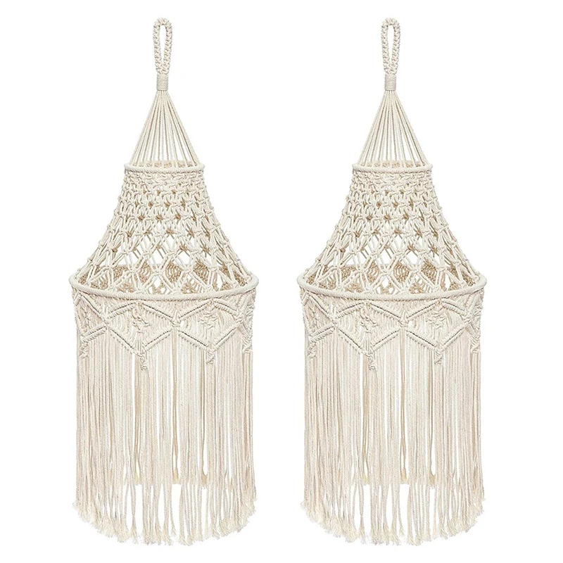 

2X Macrame Lamp Shade Hanging Pendant Light Cover Modern Bedroom Living Room Nursery Dorm Room Bohemian Home Decor