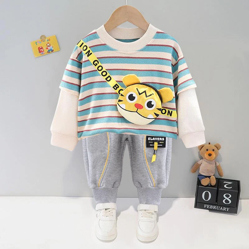 stylish baby clothing set Spring and Autumn Children's Suit Boys Cartoon Pullover Two-piece Long Sleeve 0-4 Years Old Boys and Girls Casual Sweater Suit sun baby clothing set