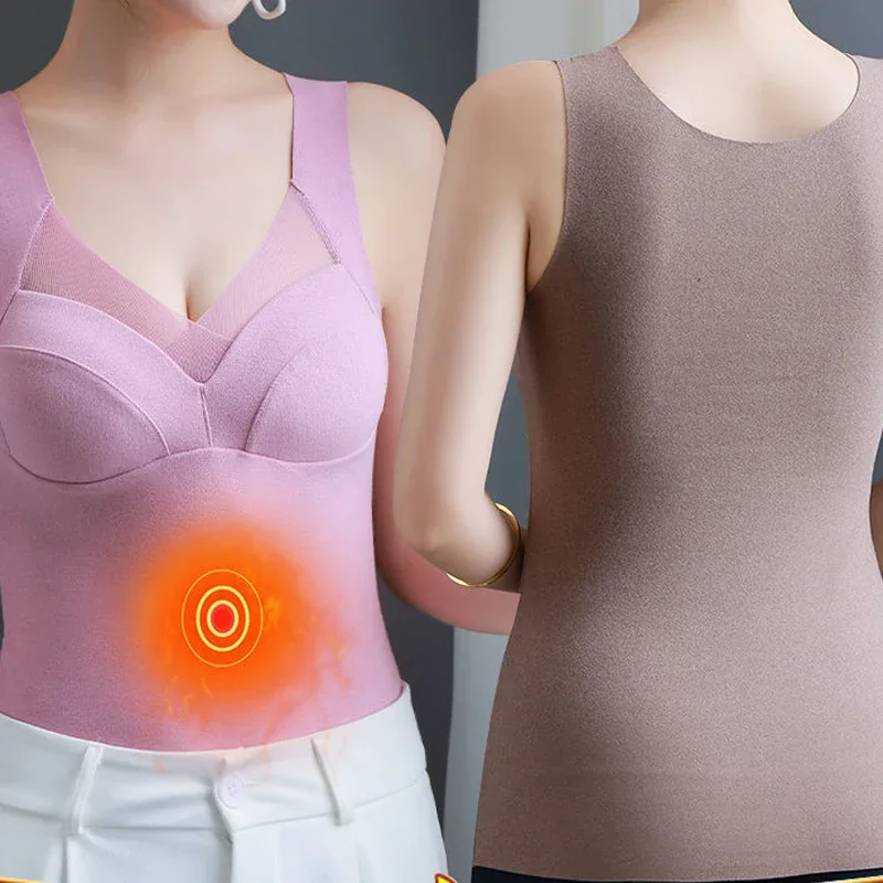 Women Thermal Velvet Vest Plush Winter Thickened Unwear Solid Color Thermal  Underwear Camisole Warm Sling Vest Top Bottoming Clothing