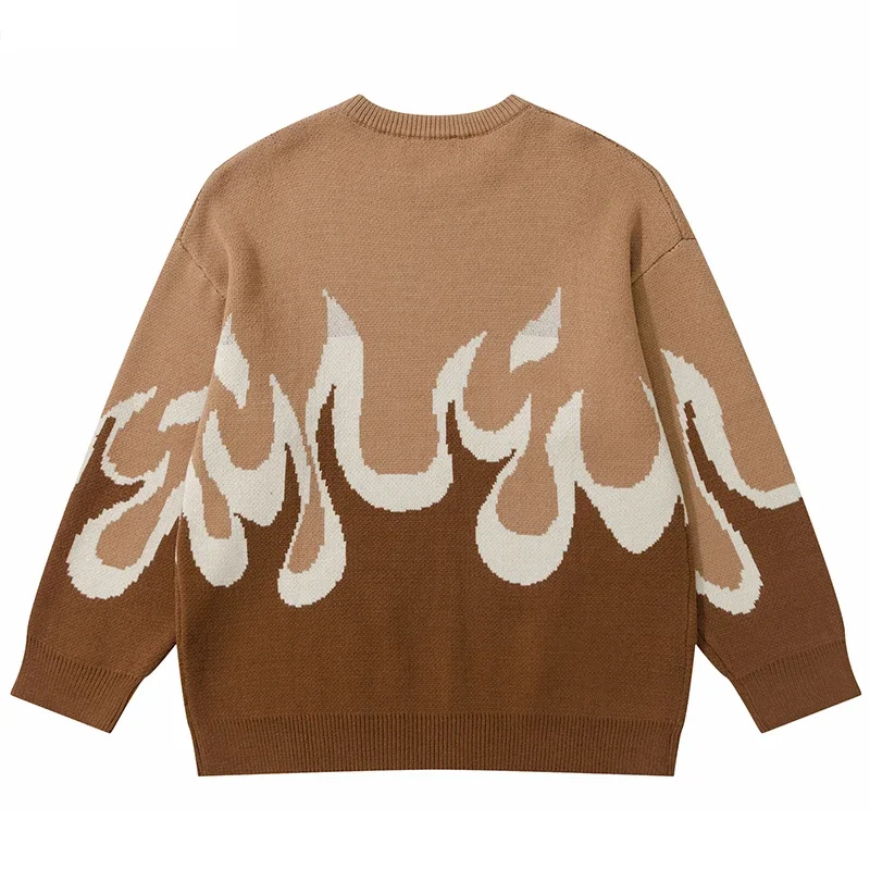 Aelfric Eden Fire Flame Graphic Knitted Sweater Streetwear Hip Hop Retro Vintage Pullover Sweater Oversized Harajuku Sweater