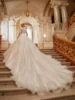 Modest High Collar Long Sleeve Wedding Dress Sparkly Sequins Beads Dress For Bride Luxury Bridal Gown Customized Robe De Mariée 3